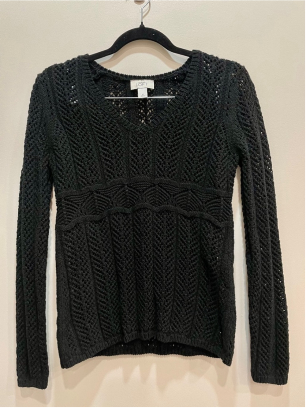 Vintage Loft Pointelle Open Knit Crochet Sweater M Dark Fairy Whimsigoth Preppy